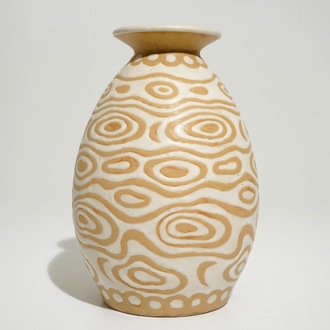 A rare white slip glazed stoneware vase, Charles Catteau for Boch Frères Keramis, ca. 1923