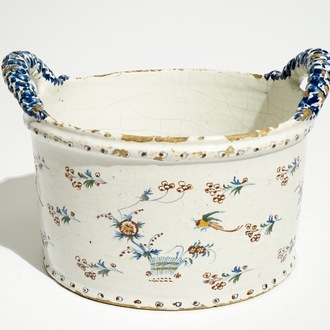 A round Brussels faience cooler with twisted ears, 18th C.