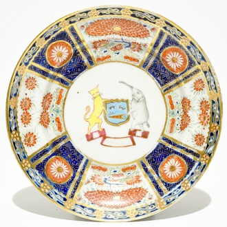 A Chinese rose-imari armorial plate with coat of arms of ‘Wolterbeek’, Qianlong