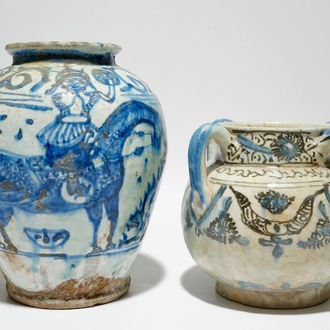 Two interesting Islamic fritware pottery vases, prob. Syria, 18th C.