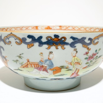 A Chinese rose-imari bowl with "Long Elizas", Qianlong