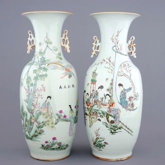 Two Chinese famille rose vases with ladies in a garden, 19/20th C.