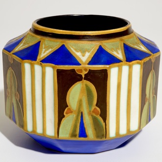A matte glazed geometric vase prototype, Marcel Bourdon & Charles Catteau for Boch Frères Keramis, ca. 1927
