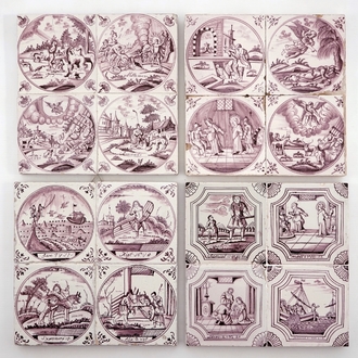 A set of 16 manganese Dutch Delft biblical tiles, 18/19th C.