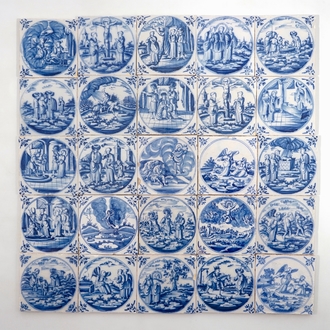 A set of 25 Dutch Delft blue and white biblical tiles, 18th C.