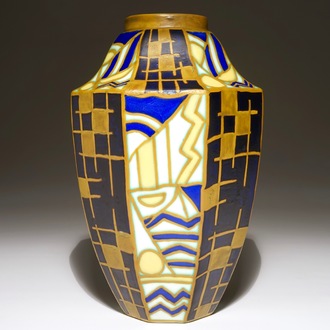 A geometric Art Deco vase, Maurice Delvaux and Charles Catteau for Boch Frères Keramis, dated 1929