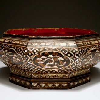 A Chinese lacquer and mother of pearl box, 18th C.