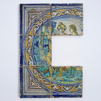 An Antwerp maiolica part tile panel, Franchois Frans workshop, ca. 1550