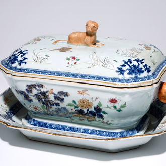 A Chinese famille rose tureen on stand, Qianlong