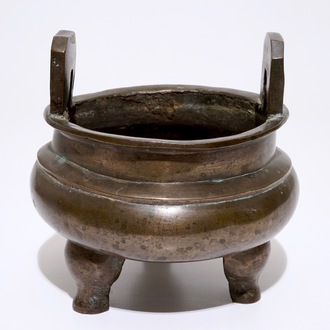 A large Chinese bronze tripod "Ding" vessel, Ming