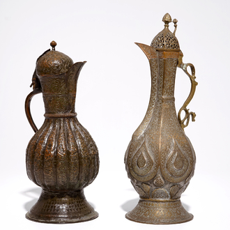 Two large engraved brass jugs, Iran and Central Asia, 17/18th C.