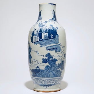 A Chinese blue and white vase with Liu Hai & the toad, 19th C.