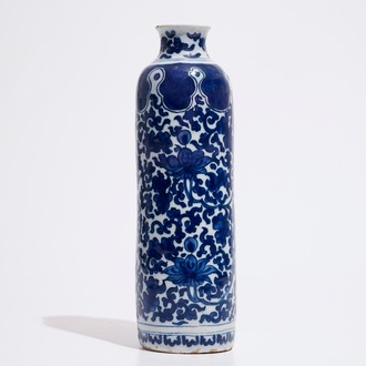 A Dutch Delft blue and white vase with lotus scrolls in Ming style, ca. 1700