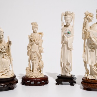 Quatre figures de femmes en ivoire sculpté, Chine, fin du 19/début du 20ème