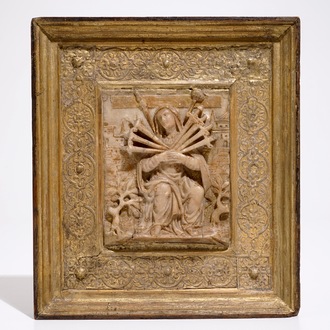 A Flemish carved alabaster relief depicting Mater Dolorosa, Malines, late 16th C.