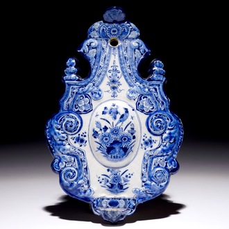 An unusual Dutch Delft blue and white wall sconce, 18th C.