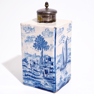 A rare blue and white Amsterdam Delft gin bottle or tea caddy, ca. 1720