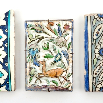 Three Islamic tiles from Damascus and Iran, Qajar, 17/19th C.