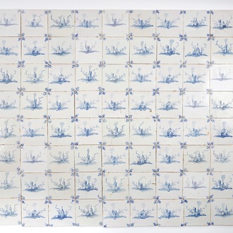 A set of 85 blue and white Dutch Delft style landscape tiles, Bruges, Pulinx workshop, 18th C.