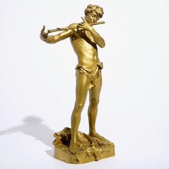 Felix Charpentier (France, 1858-1924): “L’improvisateur", a gold lacquered bronze figure