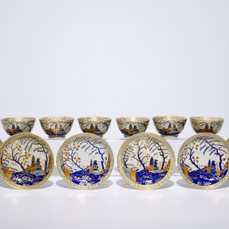 A set of six Chinese Portuguese market cups and saucers from the "Duke of Palmela" service, early 19th C.