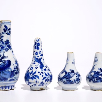 Four miniature Dutch Delft blue and white vases, 17/18th C.