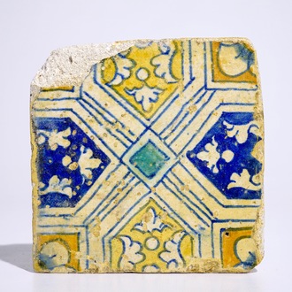 An Antwerp maiolica tile with polychrome ornamental design, 2nd half 16th C.