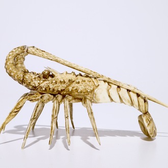 A Japanese ivory okimono of a lobster, Meiji, 19th C.