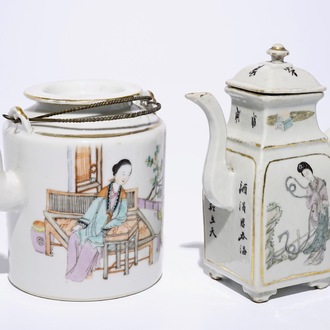 A Chinese qianjiang cai teapot and a wine jug, 19/20th C.