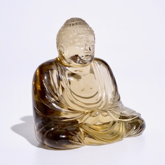 A Chinese smoked rock crystal model of Buddha, 19/20th C.