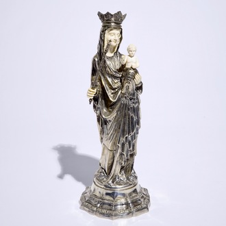 A Madonna with child in ivory and silver, The Netherlands, ca. 1900