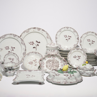 An extremely rare manganese Dutch Delft 48-piece service, 18th C.