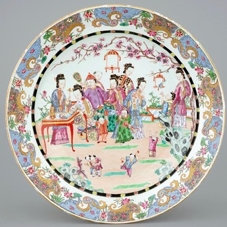 A massive famille rose charger with figures in a garden, Samson, Paris, 19th C.