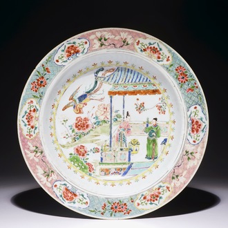A deep Chinese famille rose dish with a scene from "The Romance of the Western Chamber", Yongzheng