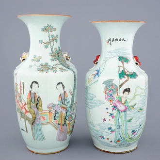 Two Chinese famille rose and qianjiang cai vases, 19/20th C.