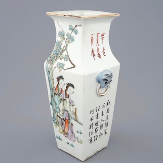 A square Chinese qianjiang cai vase, 19/20th C.