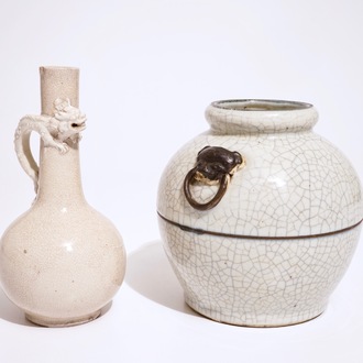 Two Chinese monochrome crackle glazed vases, 19th C.