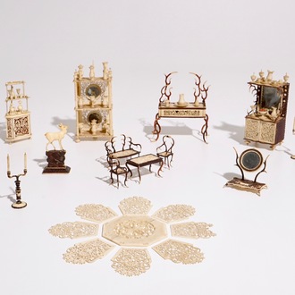 A set of carved bone miniature dollhouse furniture, France, 19th C.