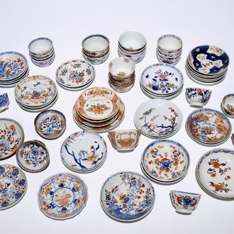A varied lot of Chinese Imari-style, famille rose and Amsterdams bont cups and saucers, 18th C.