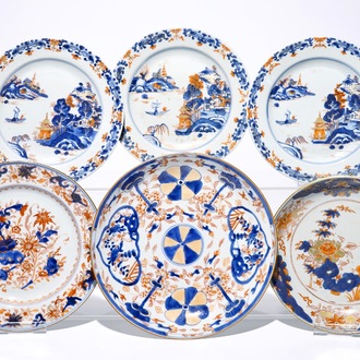 Six plats et assiettes en porcelaine de Chine de style Imari, Kangxi/Qianlong