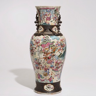 A Chinese famille rose Nanking crackle glaze vase, 19th C.