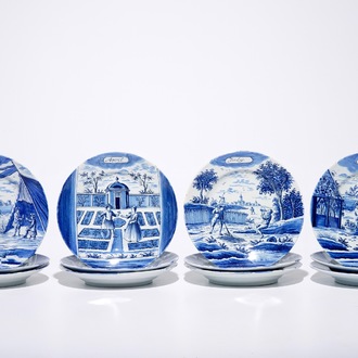 A complete series of twelve Dutch Delft blue and white month plates, Makkum, late 19th C.