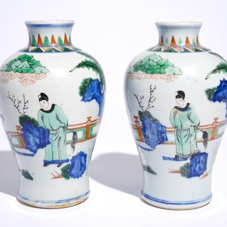 A pair of Chinese wucai meiping vases, Transitional period, Shunzhi