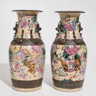 Two Chinese famille rose Nanking crackle glaze vases, 19th C.