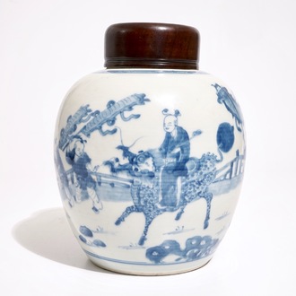 Un pot à gingembre en porcelaine de Chine bleu et blanc aux enfants jouants, Kangxi