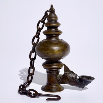 A bronze oil lamp, Tibet, 19/20th C.