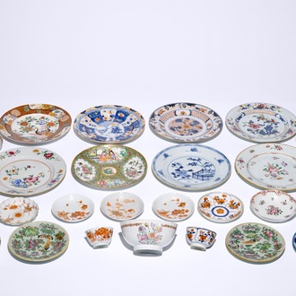 A varied lot of Chinese famille rose, verte and Imari porcelain, 18/19th C.