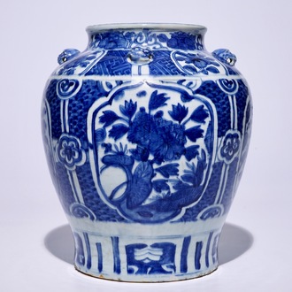 A large Chinese blue and white jar, Ming, Wanli