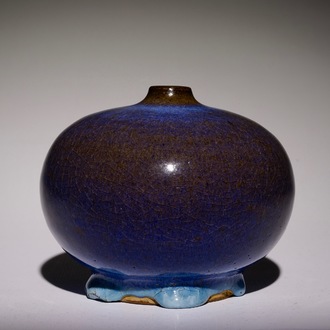 A small Chinese monochrome flambe-glazed vase, poss. Shiwan, 19th C.