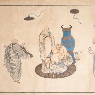 Gesigneerd Hua Ziyou, Chinese inkt op papier opgehoogd met aquarel, 19e eeuw